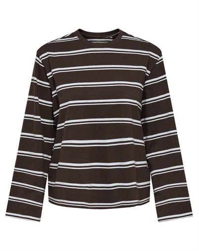 Only - ONLFreja Stripe Wide Sleeve Trøje - Coffee Bean/Light Blue